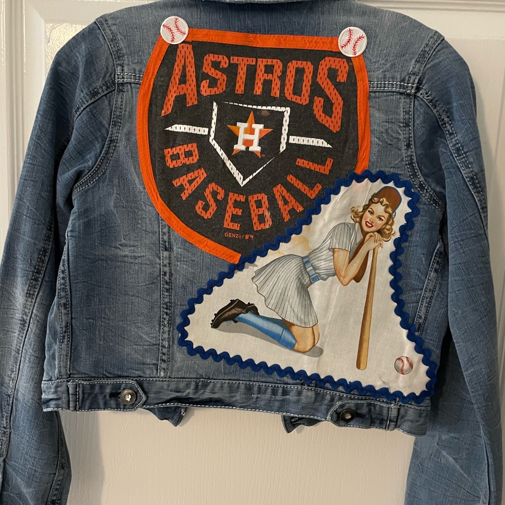 Upcycled Astros Denim Jacket- Girls Jacket - Picture 2 of 2
